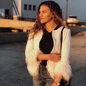 White Faux Fur Tweed Jacket